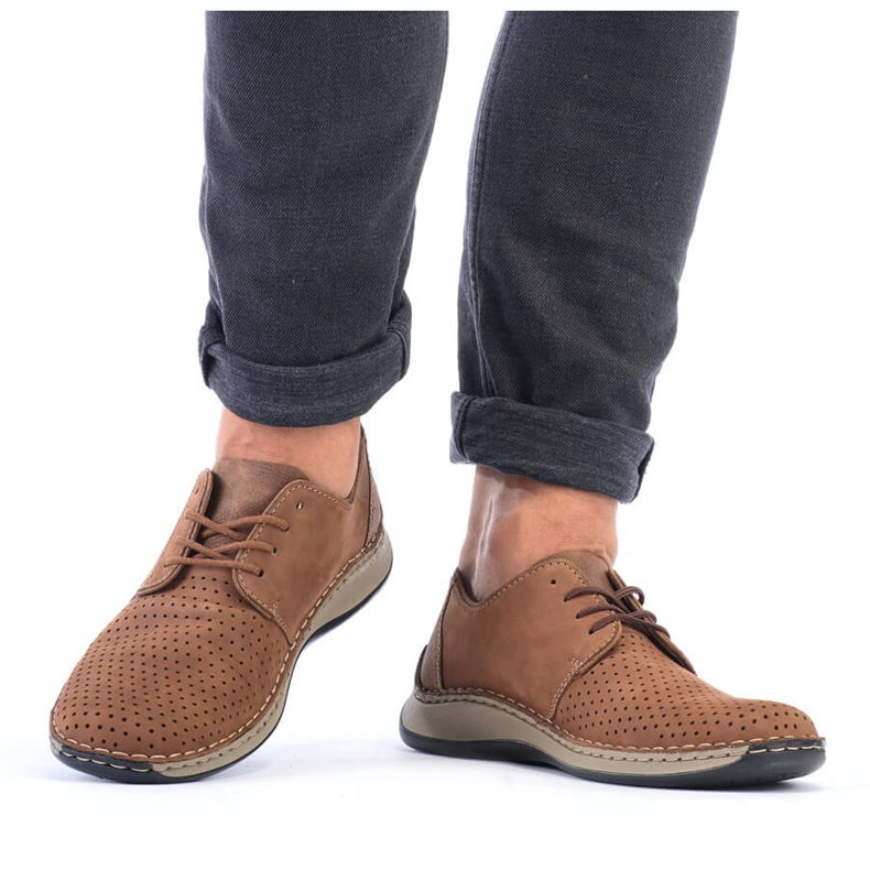 Pantofi maro din piele ajurata pentru barbati Rieker 05226-24 1