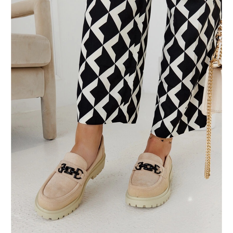 Mocasini de piele intoarsa bej cu catarama Lyle 1 Mocasini de piele intoarsa bej cu catarama Lyle 1