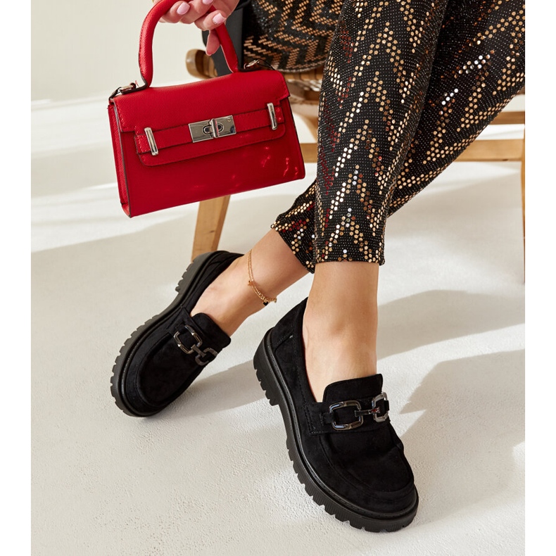 Mocasini negri din piele intoarsa cu catarama Springs negru 1