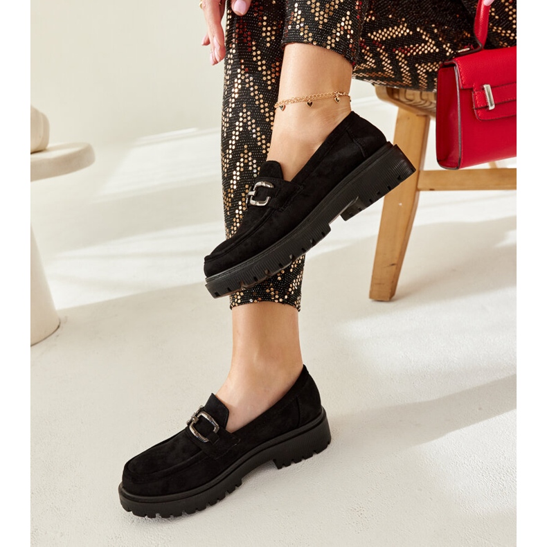 Mocasini negri din piele intoarsa cu catarama Springs negru 2