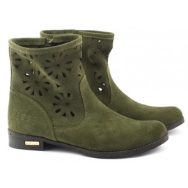 Olivier Botine confortabile din piele verde ajurata 2
