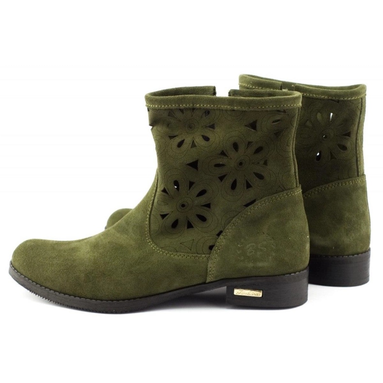 Olivier Botine confortabile din piele verde ajurata 3