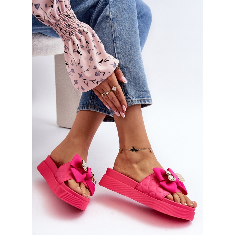 Flip Flops Damă Cu Fundă și Ursuleț Fuchsia Katterina roz 1