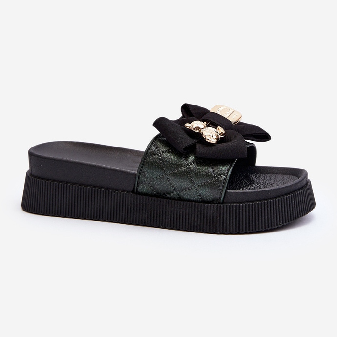 Flip-flops negri de damă cu fundă și ursuleț Katterina negru 1