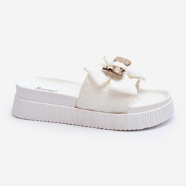 Flip-flops de damă cu fundă și ursuleț, Katterina albă 1