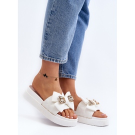 Flip-flops de damă cu fundă și ursuleț, Katterina albă 2