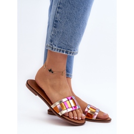 Flip-flops clasici plate dama multicolor Namrita de aur 2