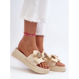 Flip-flops de damă bej cu fundă și ursuleț Katterina 2