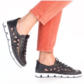 Pantofi slip-on ajurati din piele de dama, bleumarin Rieker 49956-14 albastru 2