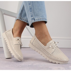 Pantofi slip-on damă din piele ajurata, bej Vinceza 7872 1
