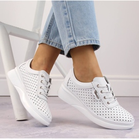 Pane ajurate sport din piele, alb Vinceza 7890 1