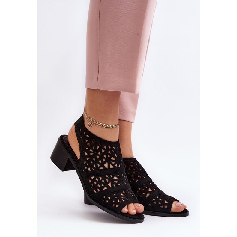Sandale Ajurate Toc Înalt Negru Serapina 2