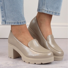 Pantofi slip-on de damă bej cu toc înalt și platformă Potocki 12040 2