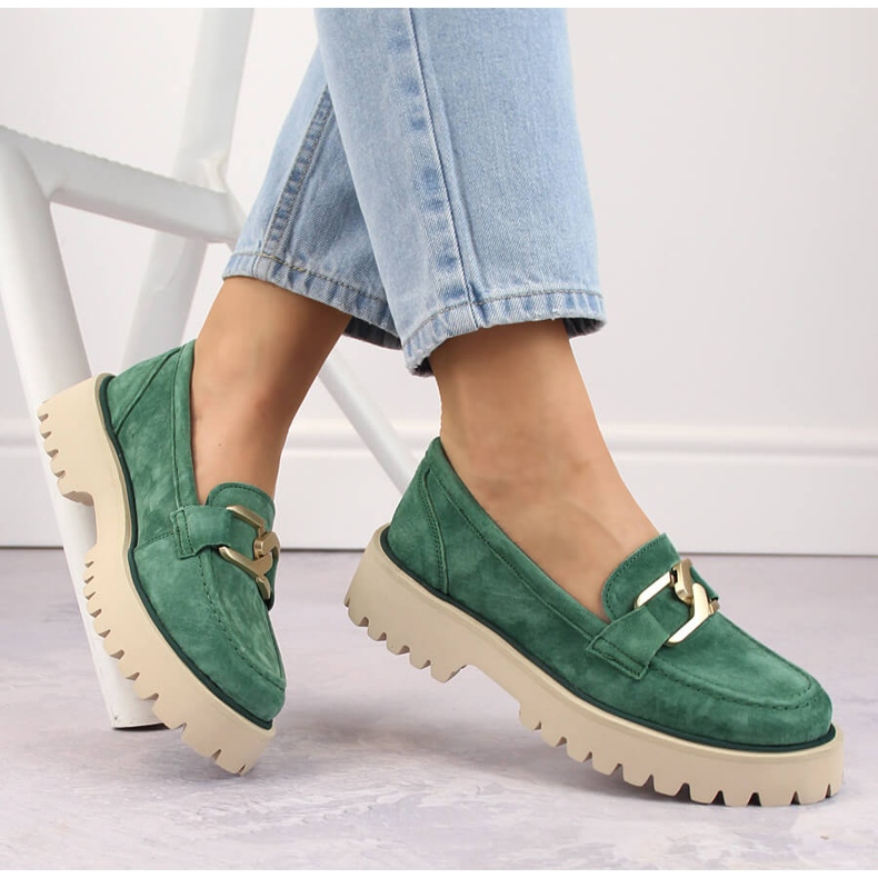 Pantofi din piele intoarsa, mocasini de dama Filippo DP4916 verzi verde 1