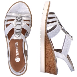 Sandale de damă confortabile cu pană cu benzi elastice Remonte R6264-80 argint 1