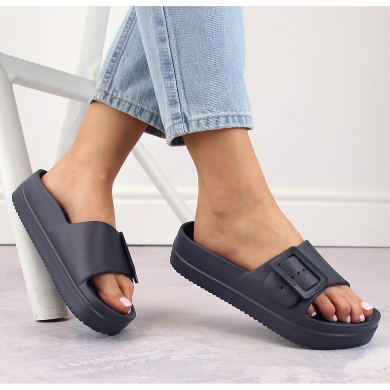 Papuci de damă cu platformă din spumă cu cataramă, bleumarin Big Star NN274A665 albastru 2