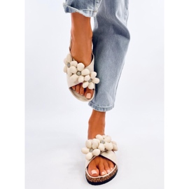 Slapi Charss Beige din plută cu flori de pernă bej 1