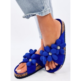 Șlapi din plută cu flori de pernă Charss Blue albastru 2
