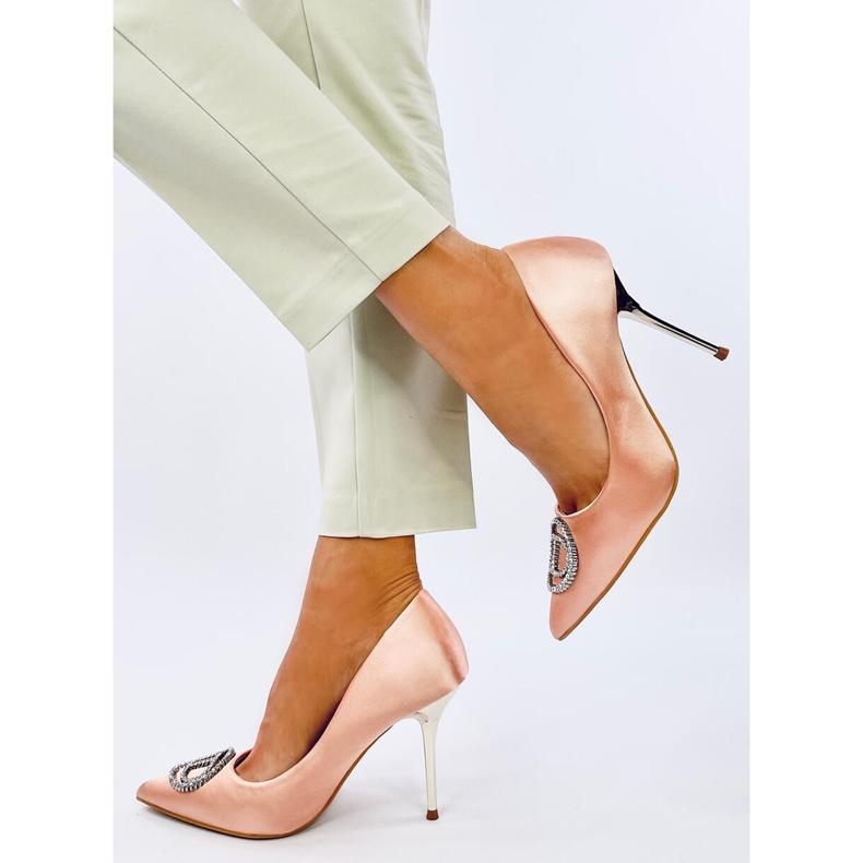 Tocuri Malconi Champagne cu decor cu cristale roz 2 Tocuri Malconi Champagne cu decor cu cristale roz 2