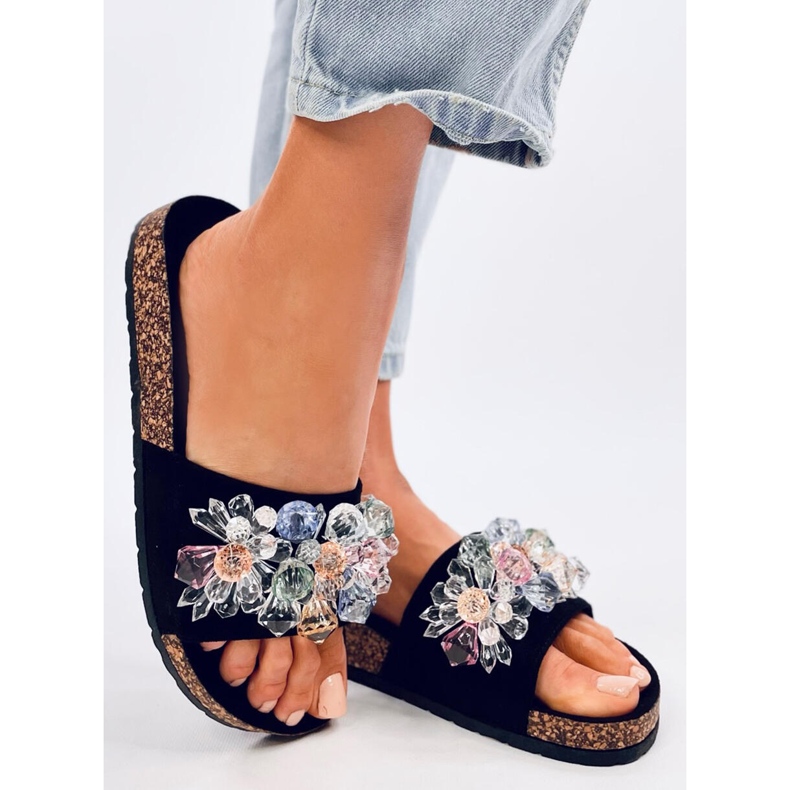 Maliv Papuci de plută neagră cu pietre negru 2