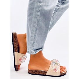 Șlapi din plută cu pietre Maliv Beige bej 2