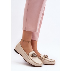 Mocasini De Dama Piele Cu Decorat Laura Messi 2761 Bej Deschis 2