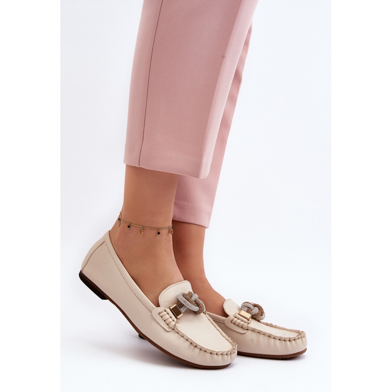 Mocasini De Dama Piele Cu Decorat Laura Messi 2761 Bej Deschis 2