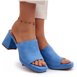 Flip-flops de damă albastru cu toc înalt Bralya 9