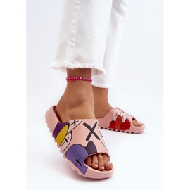 Flip-flops din cauciuc cu imprimeu monștri roz 2