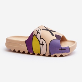 Flip-flops din cauciuc cu imprimeu de monștri bej închis 1