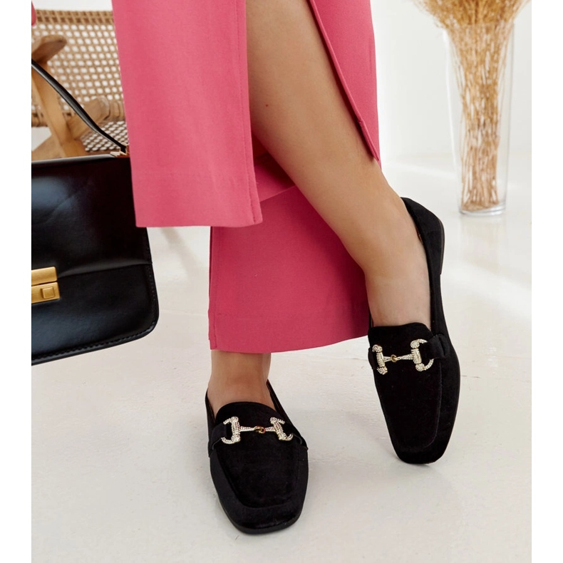 Mocasini de catifea neagra cu strasuri de la Fabrizia negru 2