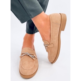 Mocasini de dama Saras Camel din piele intoarsa bej 2