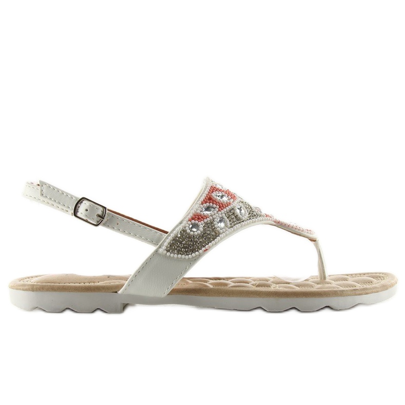 Flip-flops cu margele albe G144 1