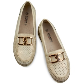 Mocasini ajurati de dama comozi, eleganti, pantofi ajurati aurii bej 1