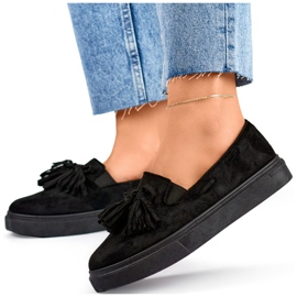 Pantofi de dama negre cu franjuri, mocasini negri cu franjuri negru 1