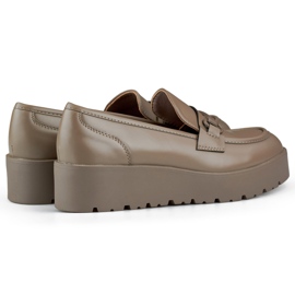 Pantofi de damă maro cu pană joasă, pantofi de damă cu platformă maro bej 1