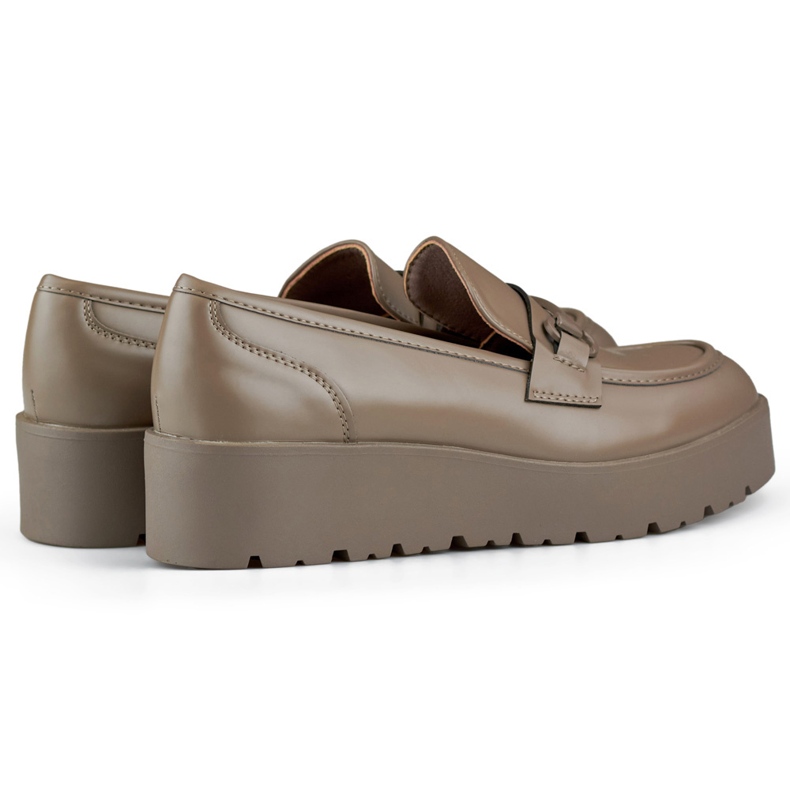 Pantofi de damă maro cu pană joasă, pantofi de damă cu platformă maro bej 1