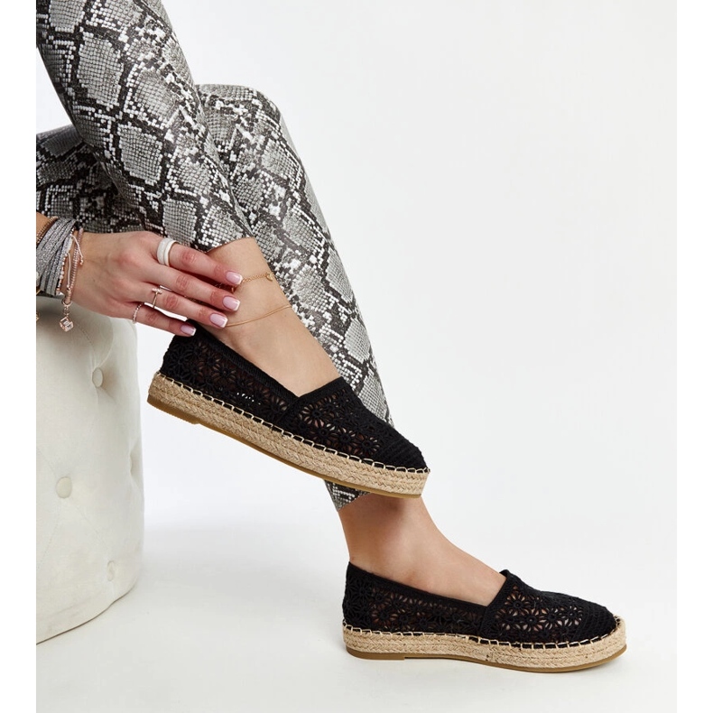 Espadrile din dantela neagra pe platforma Samra negru 2