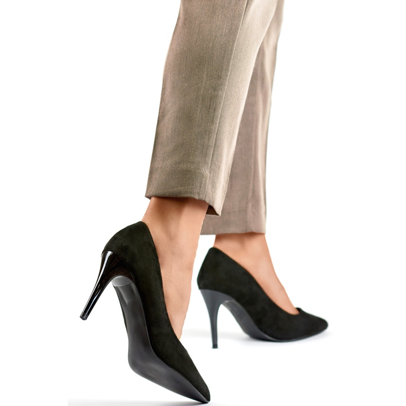 Pompi stiletto inalti din piele intoarsa neagra negru 1