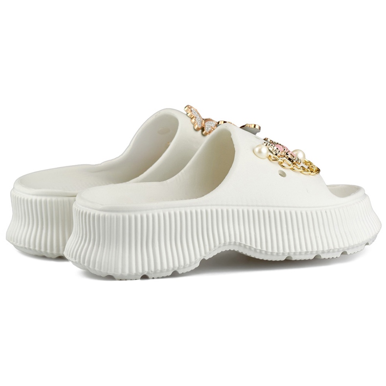 Slapi de damă din cauciuc alb cu decorațiuni 1