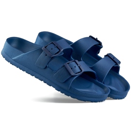 Șlapi bleumarin cu două catarame albastru 2