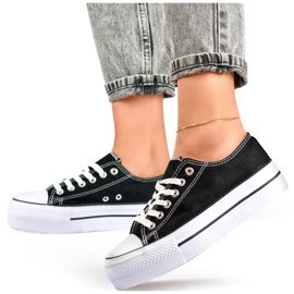 Tenisi negri cu talpa groasa, adidasi clasici de dama pe platforma negru 1