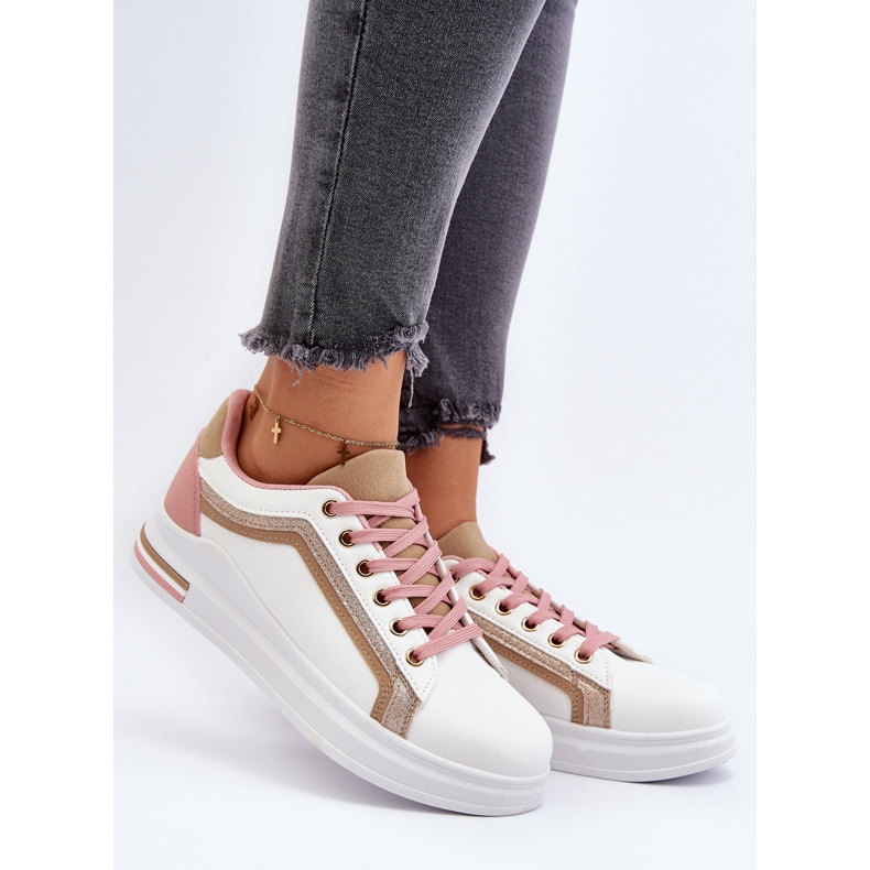 Pantofi de damă bej cu sclipici Elnami alb 2