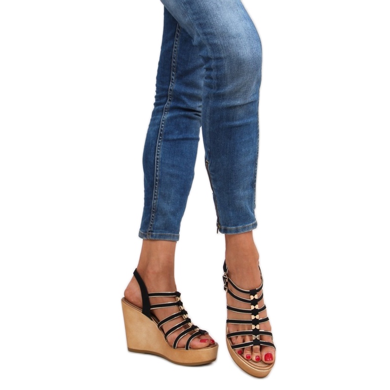 Sandale pe pană GM-5032 negre negru 2