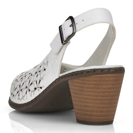 Openwork Sandals piele pentru femei White Full White Rieker 40981-80 Alb 1