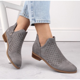 Botine de damă din piele intoarsa cu decupaj, gri Vinceza 58240 1