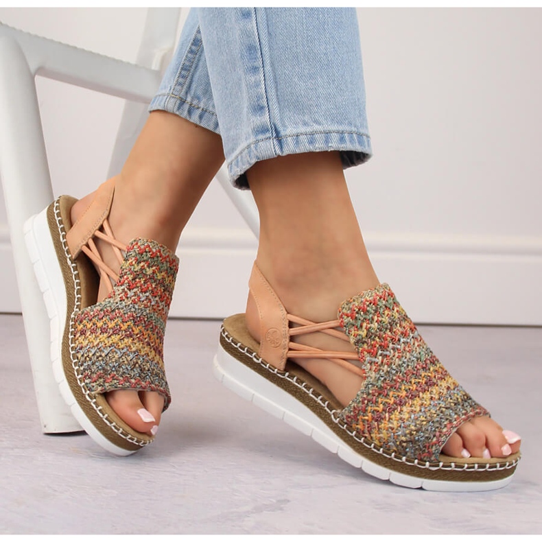 Sandale multicolore confortabile de dama Rieker V1241-90 bej 1