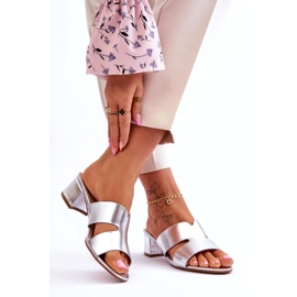 Joia Papuci clasici din piele cu toc mic, argintiu 1