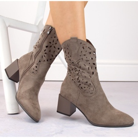 Cizme cowboy ajurate dama din piele intoarsa maro Jezzi ASA217-7 bej 1