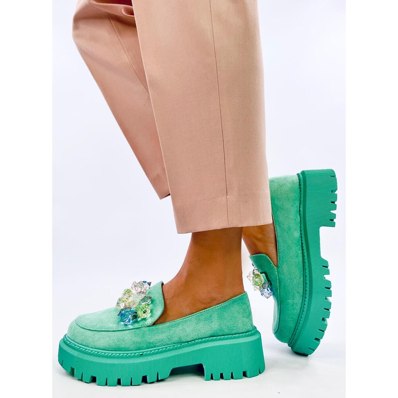 Mocasini cu platforma cu pietre de la Stefani Green verde 2 Mocasini cu platforma cu pietre de la Stefani Green verde 2